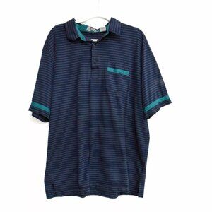 Mercedes Mens Navy Blue Polycotton Polo Shirt Striped Short Sleeve Pullover 2XL